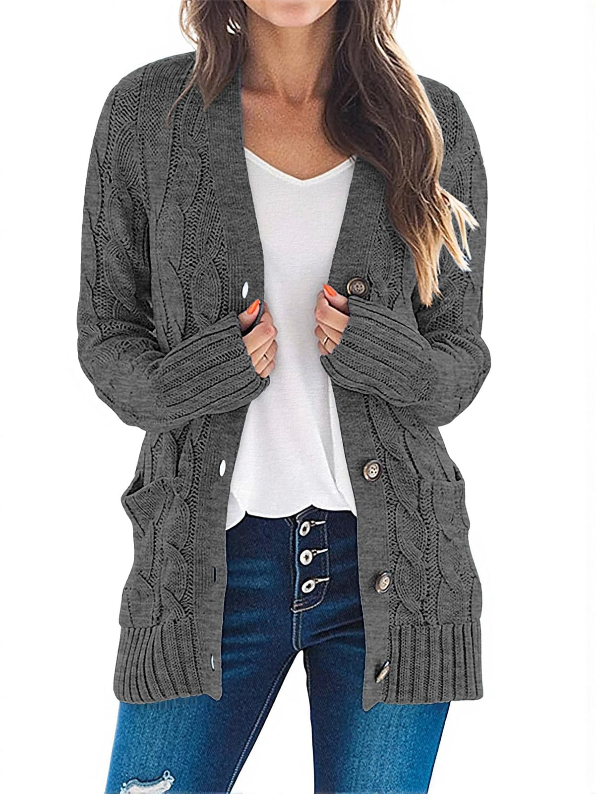 MEROKEETY Womens Fall 2026 Long Sleeve Cable Knit Cardigan Sweaters