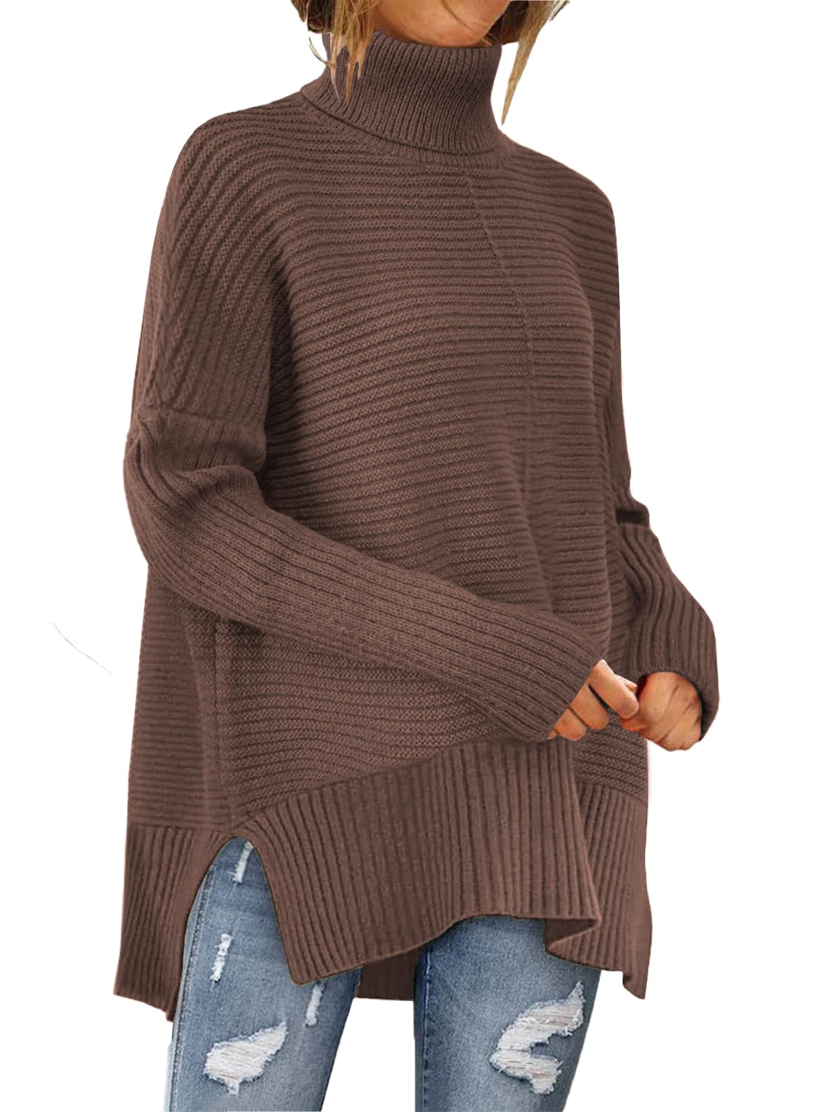 MixShe Womens Sweaters Fall Fashion Clothes Long Sleeve Tops Casual Turtleneck Shirts Ladies Trendy Cozy Pullover Sweatshirt