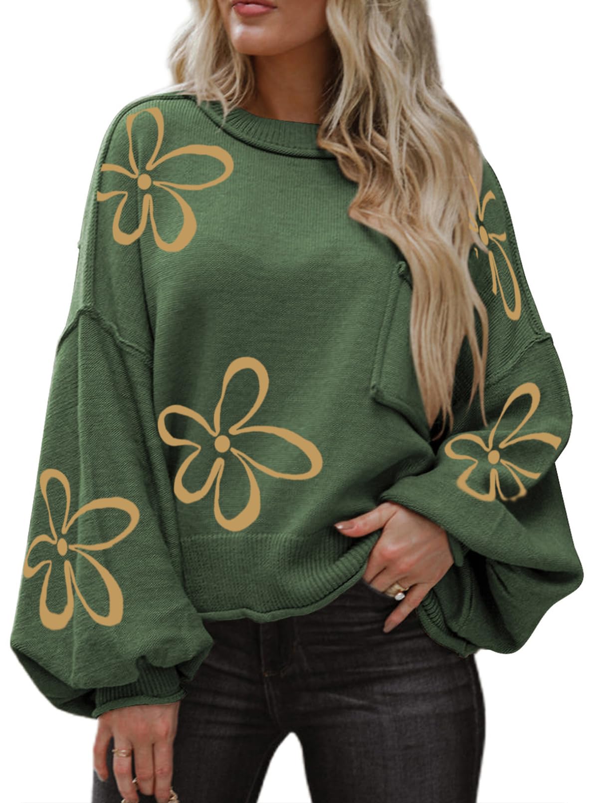 Dokotoo Women's Sweater Tops 2026 Ribbed Knitwear Lantern Pullover Sweater