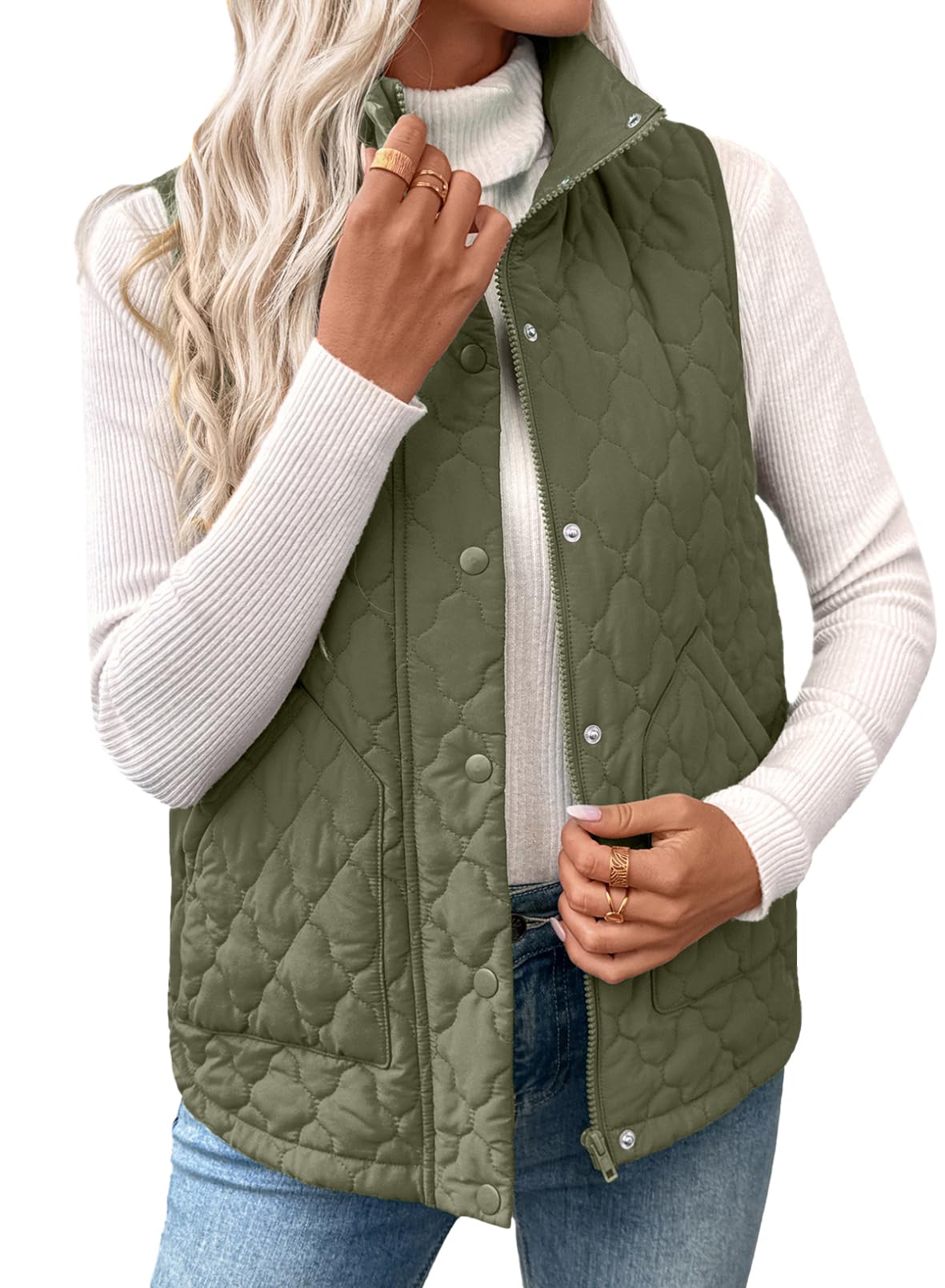 EVALESS Womens Puffer Vest Trendy Lightweight Quilted Jackets