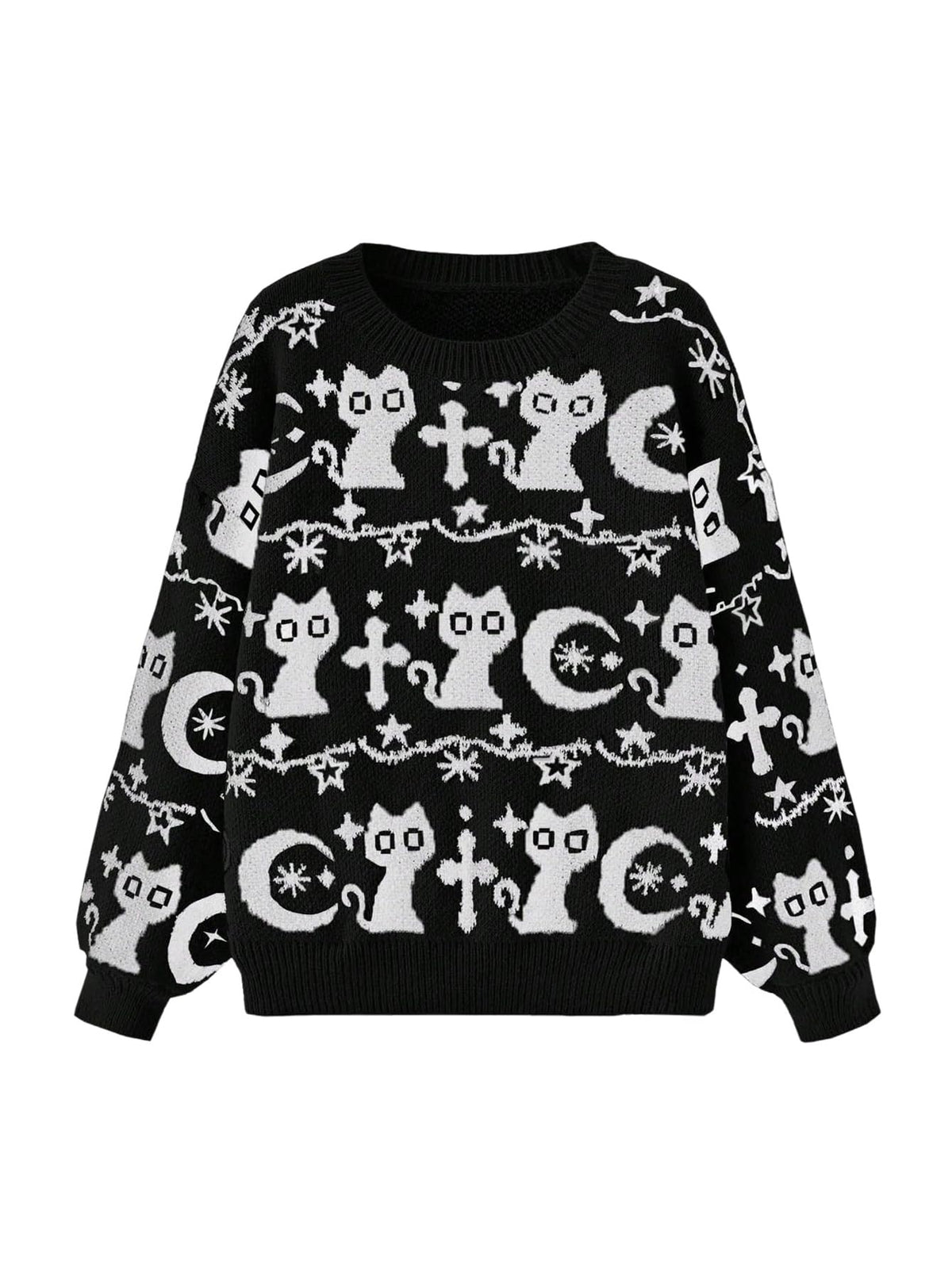 WDIRARA Women's Goth Cartoon Pattern Sweater Knit Pullover Top