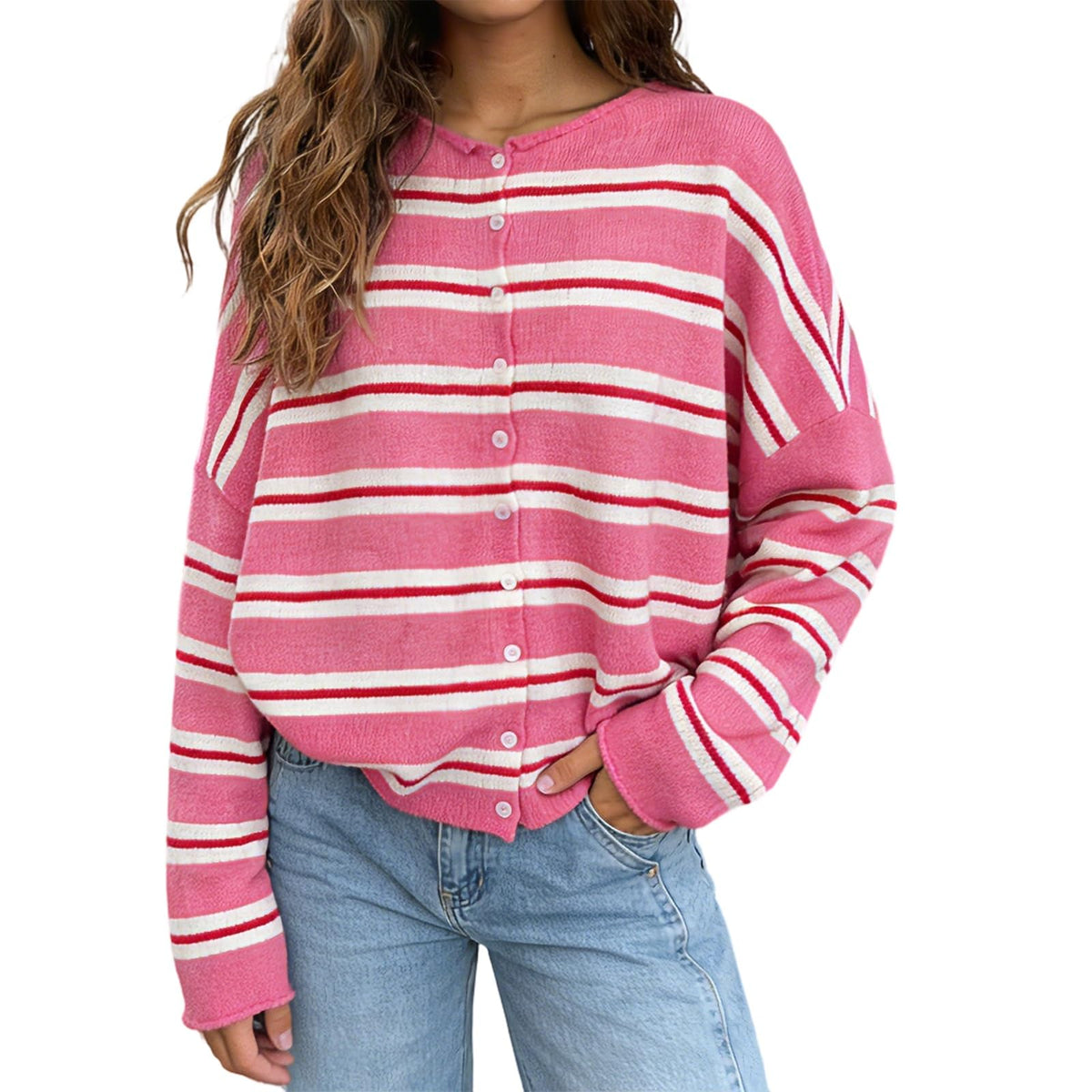 Women Knit Cardigan Sweaters Long Sleeve Button Down Loose Top