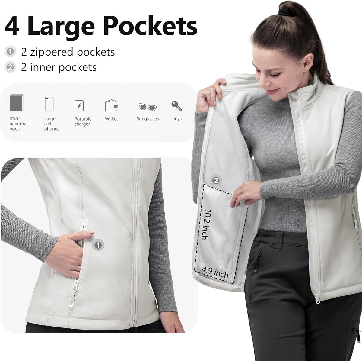 33,000ft Women's Running Golf Vest Outerwear Fleece Lined Lightweight