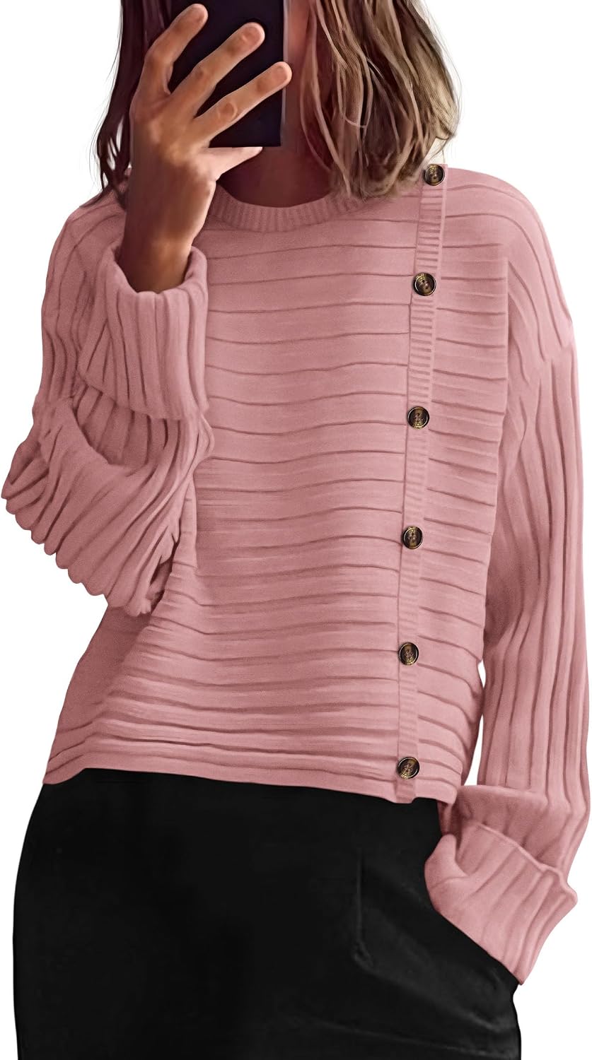 PRETTYGARDEN Womens Asymmetric Button Long Sleeve Sweater
