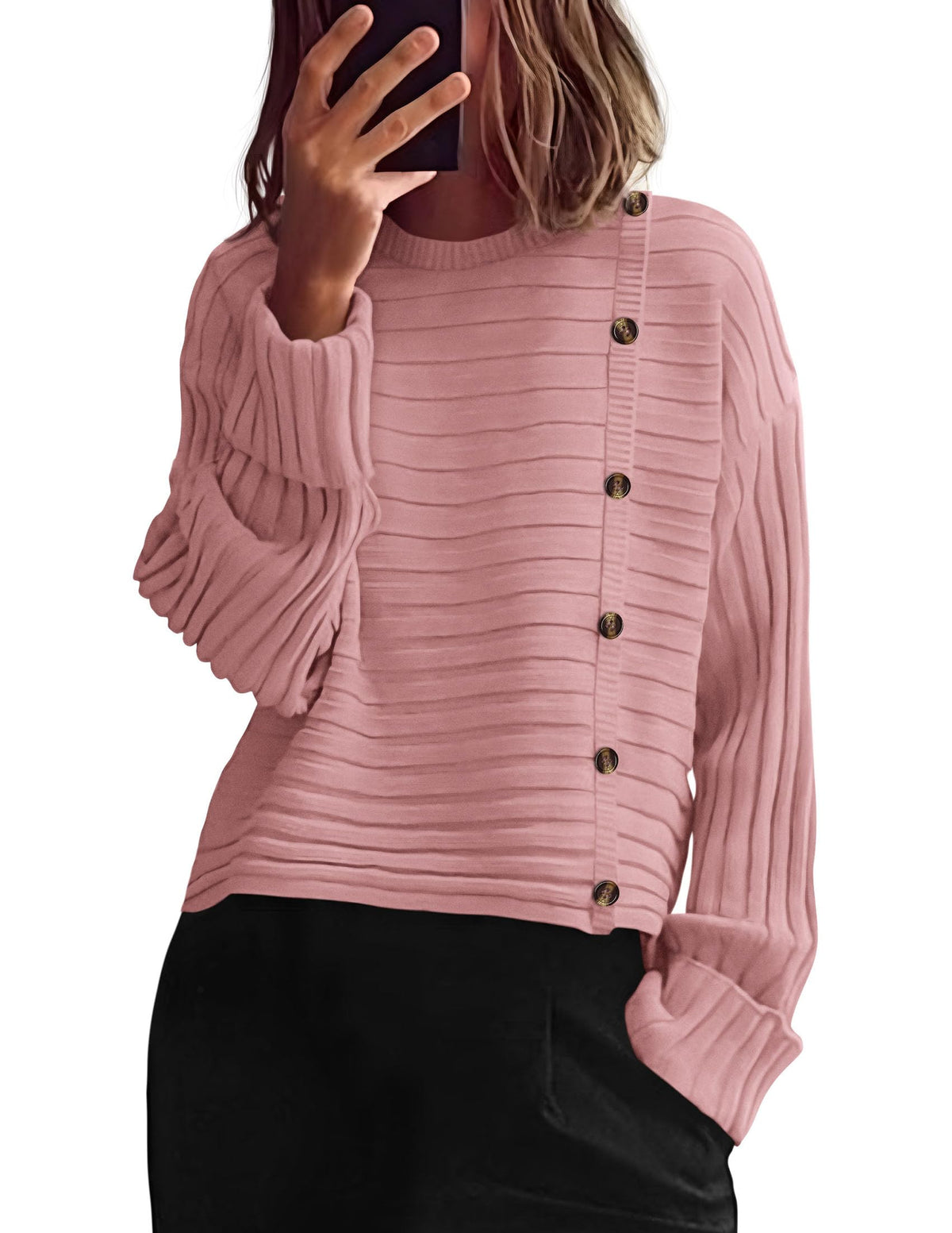 PRETTYGARDEN Womens Asymmetric Button Long Sleeve Sweater