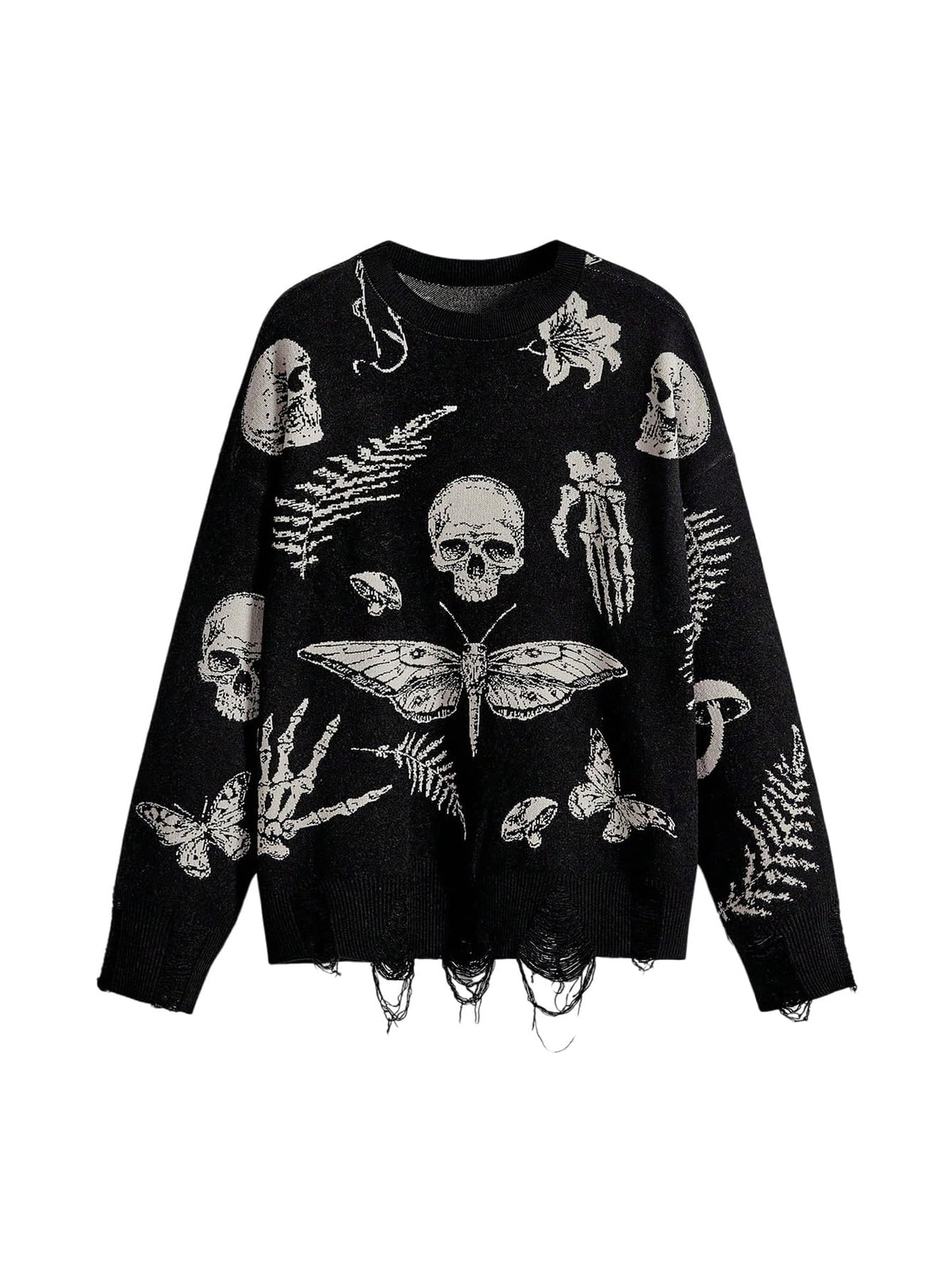 WDIRARA Women's Goth Cartoon Pattern Sweater Knit Pullover Top
