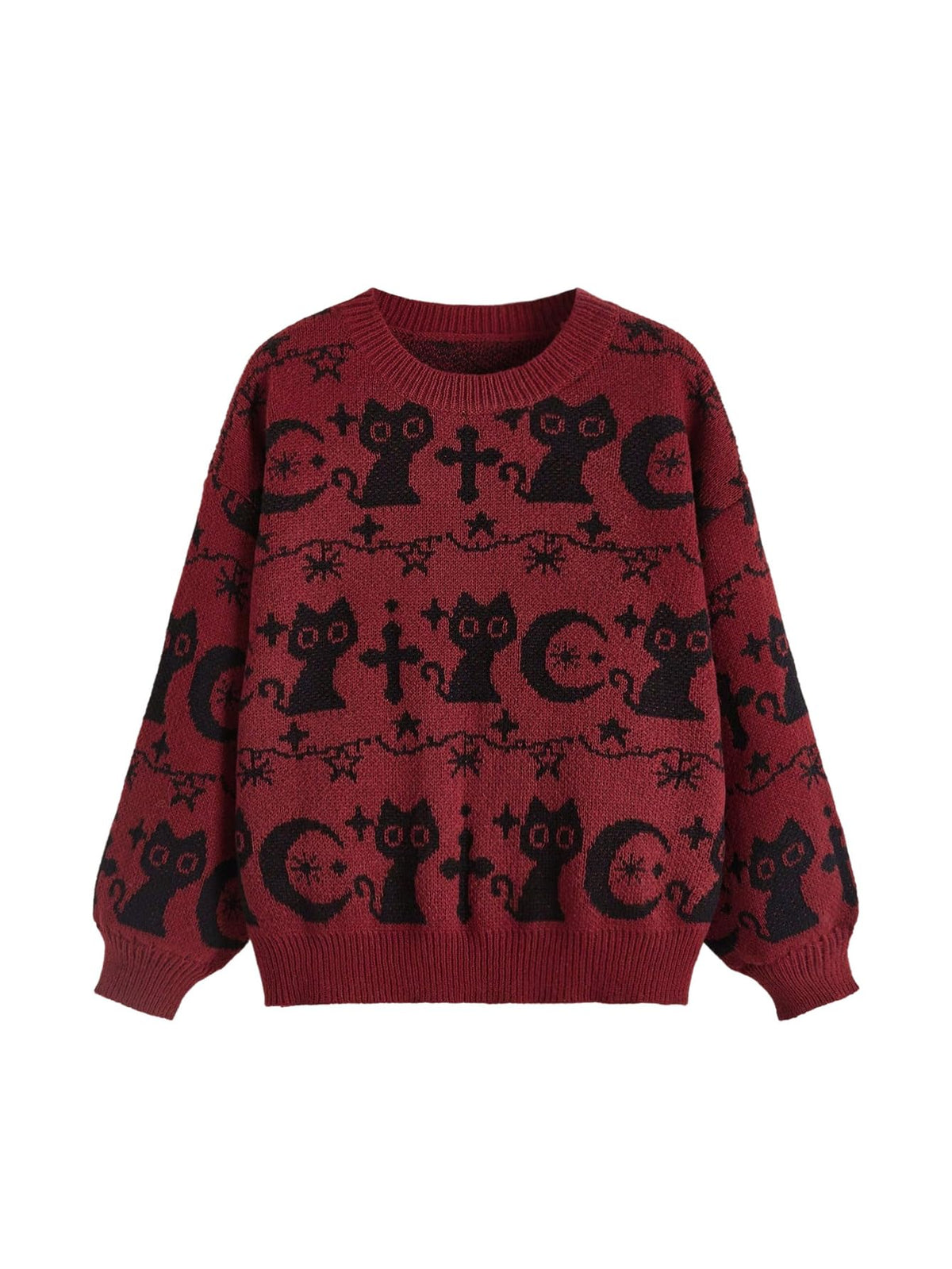 WDIRARA Women's Goth Cartoon Pattern Sweater Knit Pullover Top