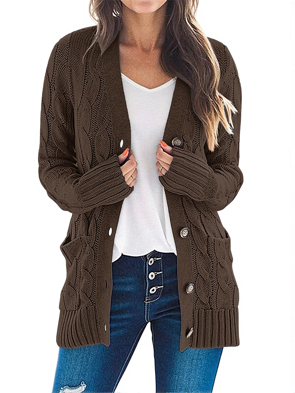 MEROKEETY Womens Fall 2026 Long Sleeve Cable Knit Cardigan Sweaters