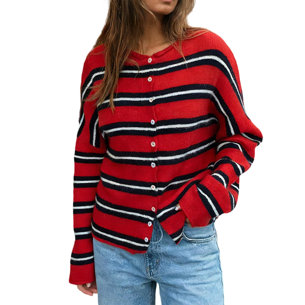 Women Knit Cardigan Sweaters Long Sleeve Button Down Loose Top