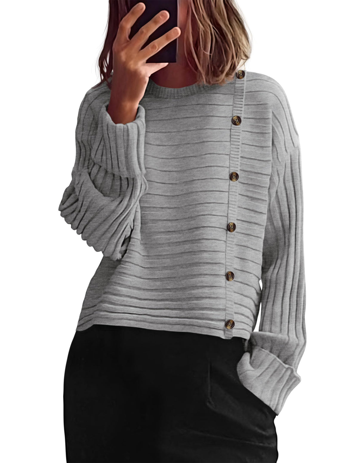 PRETTYGARDEN Womens Asymmetric Button Long Sleeve Sweater