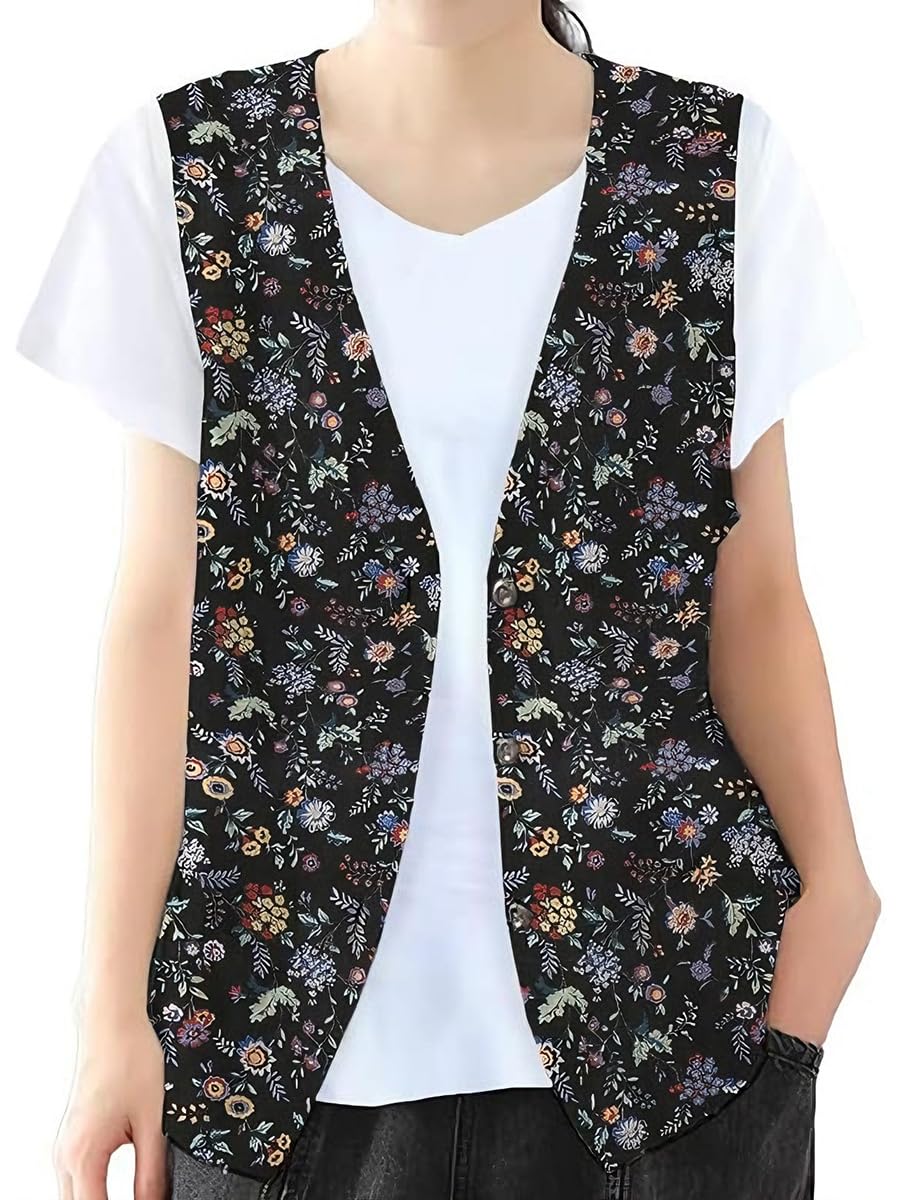 IDEALSANXUN Womens Cotton Linen Vest Casual Sleeveless Blazer