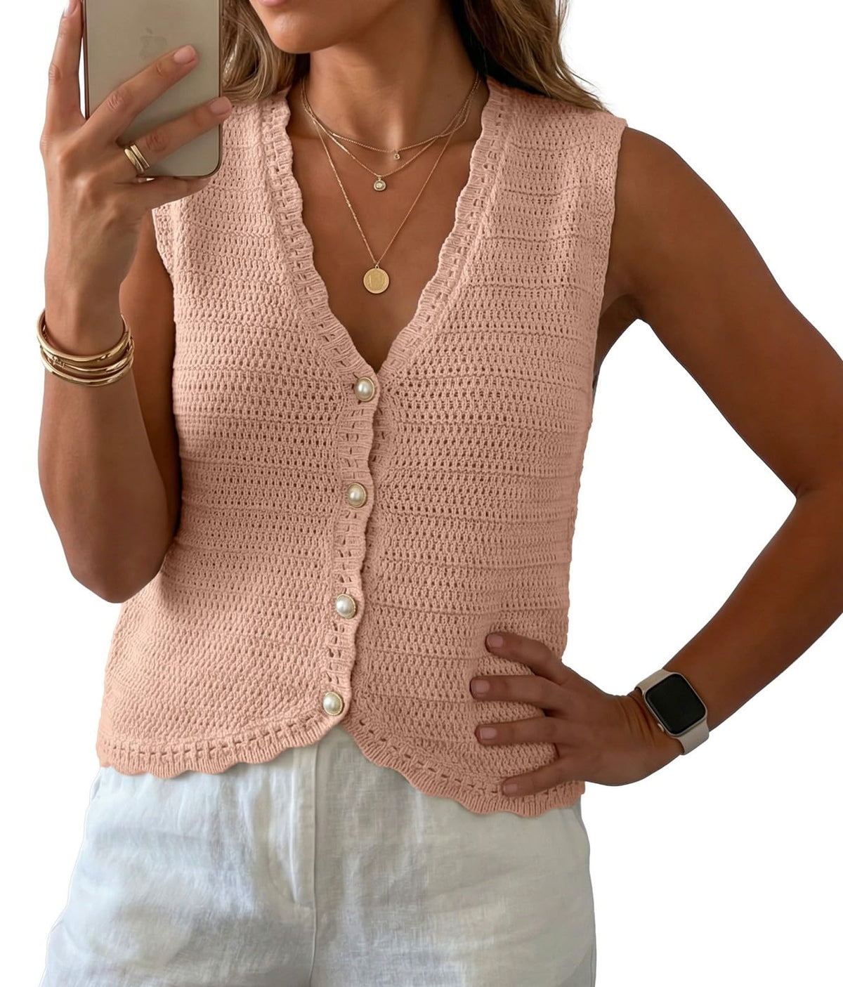 GRECERELLE Women's Summer Sleeveless V Neck Sweater Vest Knit Tank Top