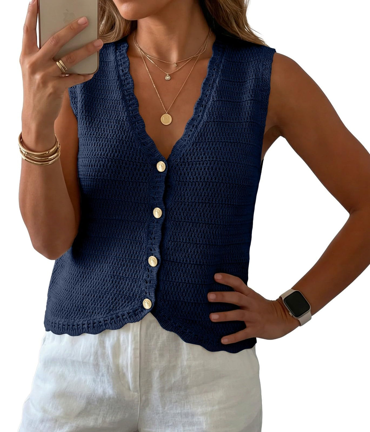 GRECERELLE Women's Summer Sleeveless V Neck Sweater Vest Knit Tank Top