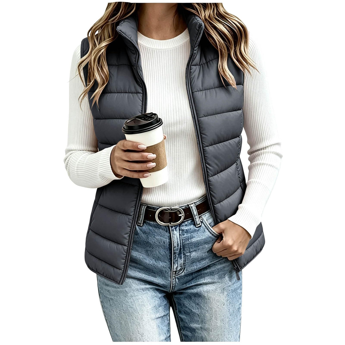 Women's Puffer Vest Lightweight Quilted Sleeveless Jacket Zip Up