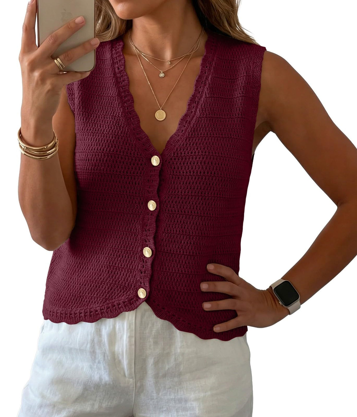 GRECERELLE Women's Summer Sleeveless V Neck Sweater Vest Knit Tank Top