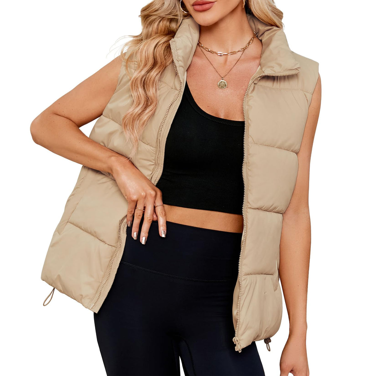 Century Star Puffer Vest for Women's Outerwear Vests Puffy Oversized 2024 Quilted Vest Tops Jackets Coat with Pockets