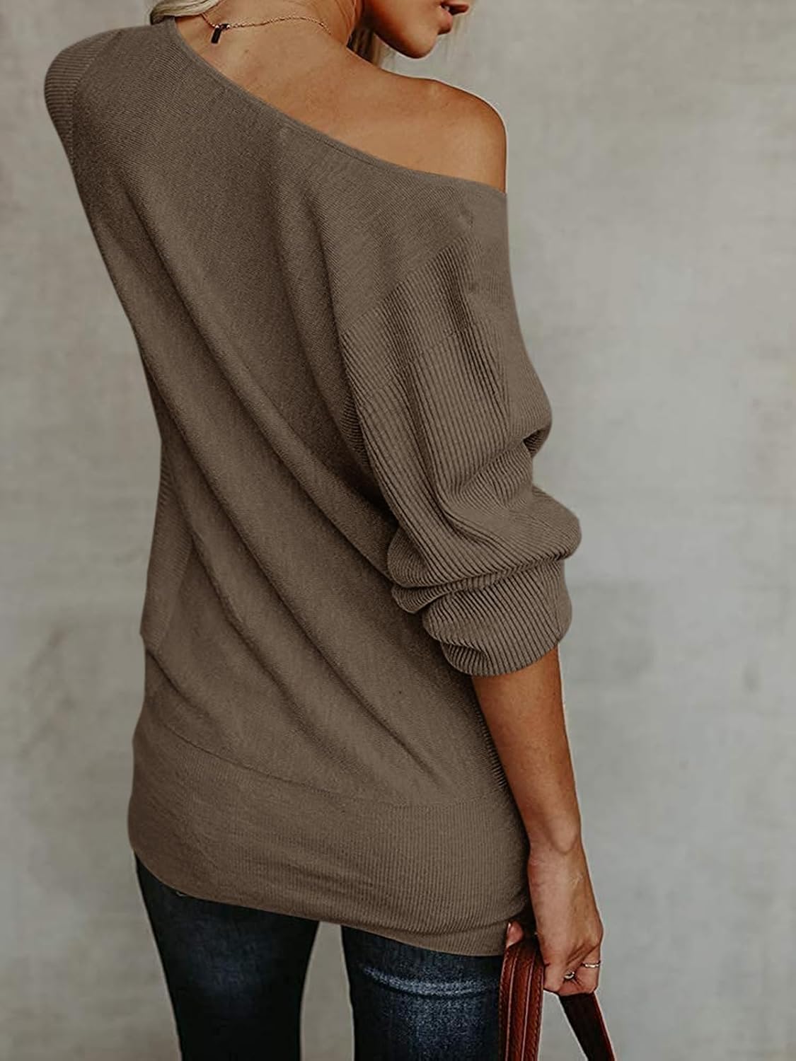UMEKO Womens Off The Shoulder Sweater Oversized Knit Long Sleeve Sweaters Tunic Tops