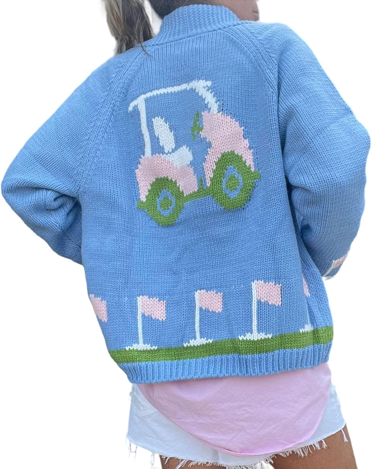 Women Graphic Knit Sweater Cardigan Long Sleeve Button Down Chunky Knitwear