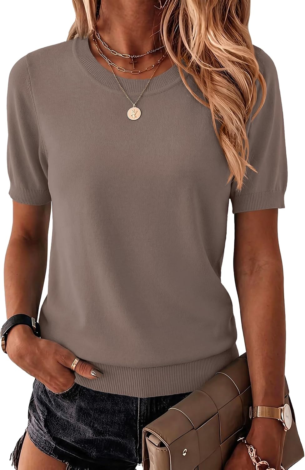Zeagoo Womens Tops Short Sleeve Sweater Crewneck Basic Fashion Clothing