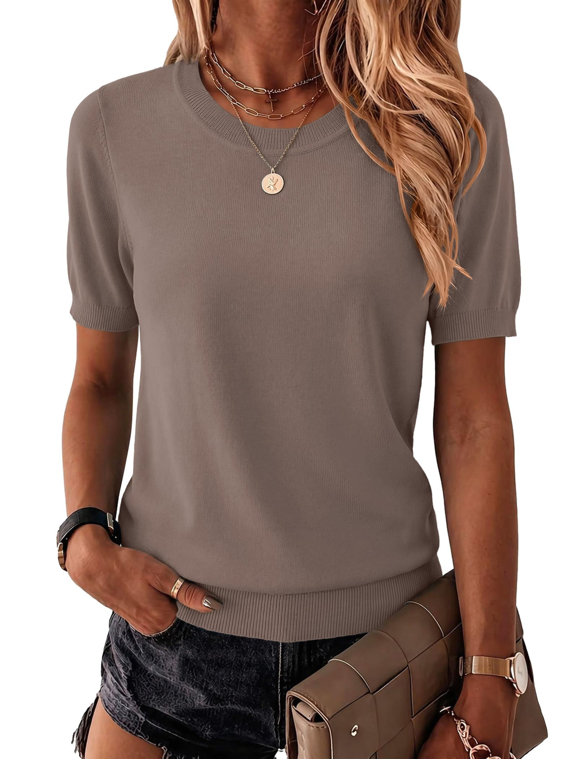 Zeagoo Womens Tops Short Sleeve Sweater Crewneck Basic Fashion Clothing