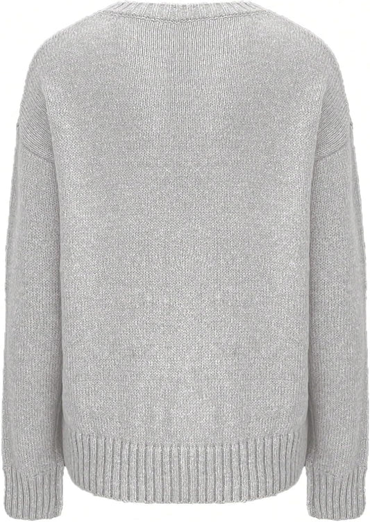 WDIRARA Women's Cat Graphic Sweater Long Sleeve Crew Neck Knit Tops