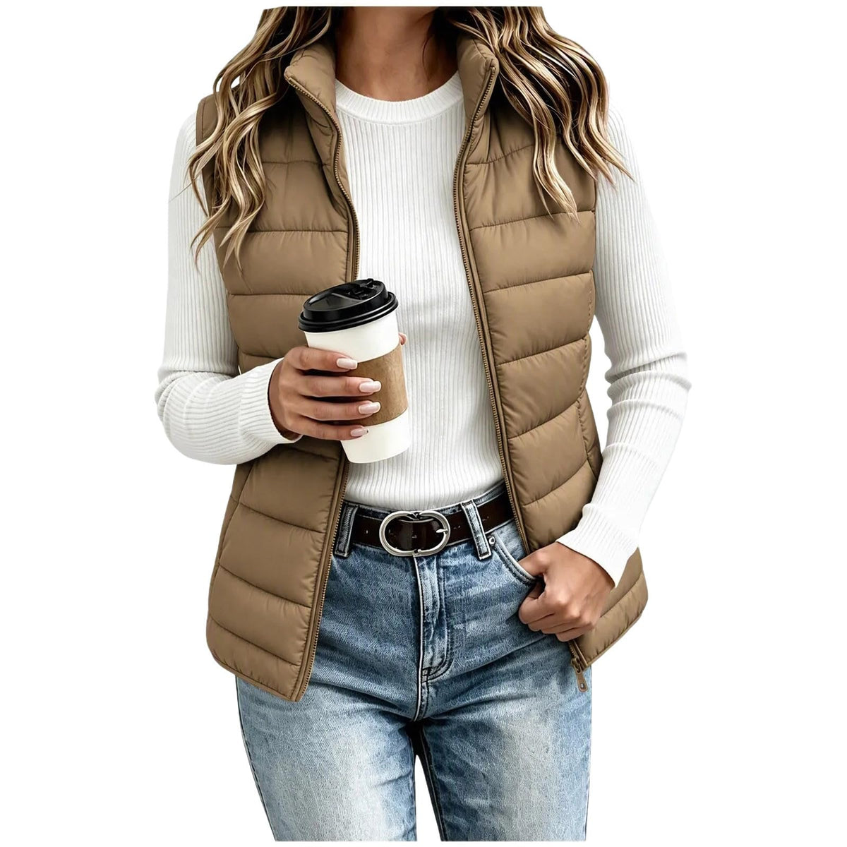 Women's Puffer Vest Lightweight Quilted Sleeveless Jacket Zip Up