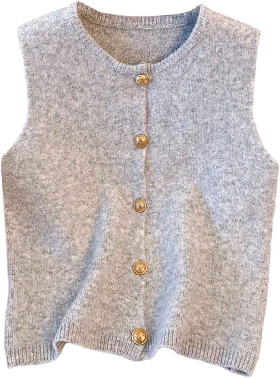 RoseSeek Women's Button Down Sweater Vest Sleeveless Crewneck Knit Knitwear