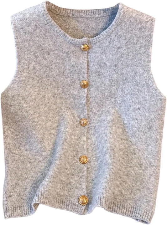 RoseSeek Women's Button Down Sweater Vest Sleeveless Crewneck Knit Knitwear