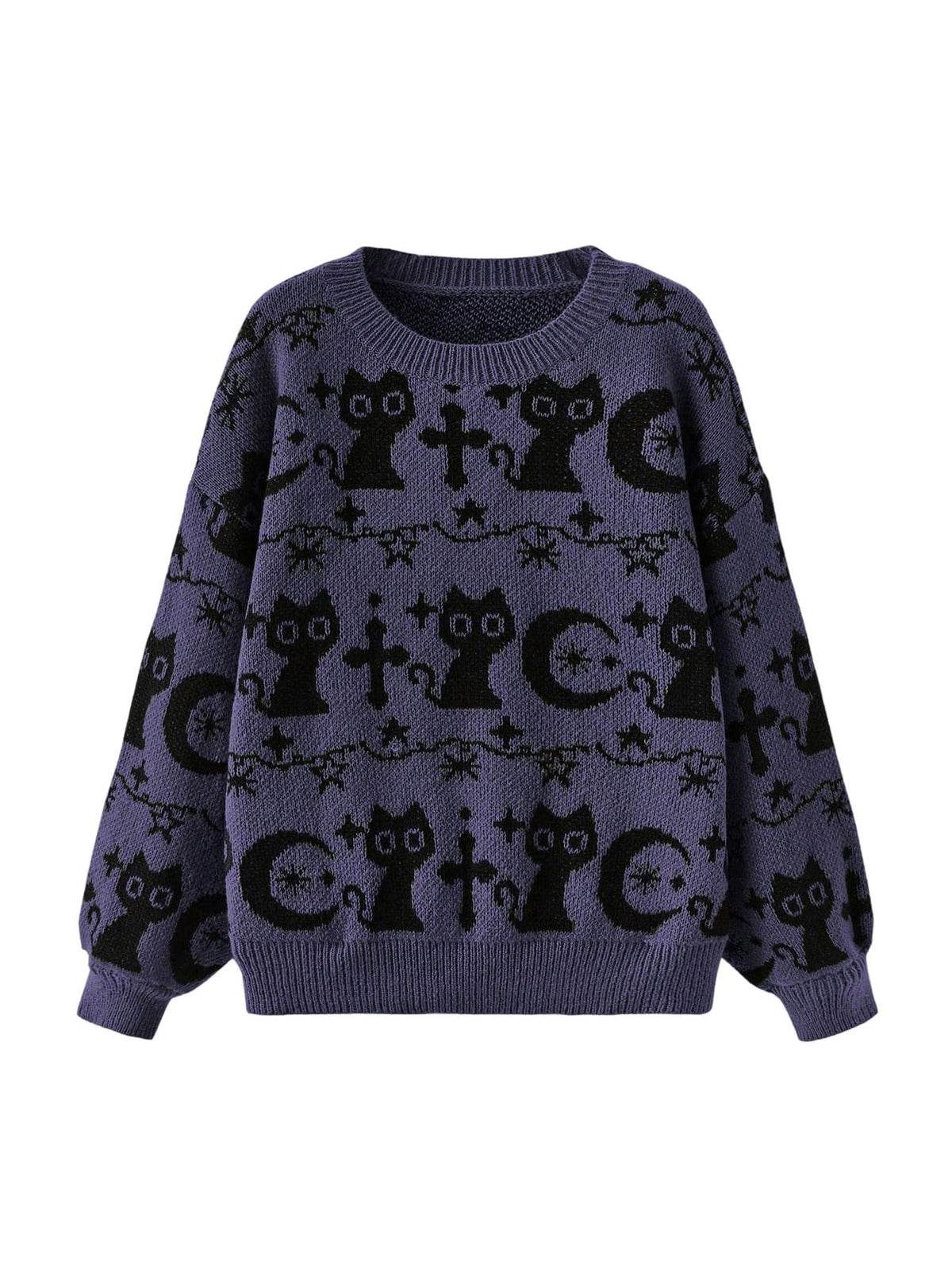 WDIRARA Women's Goth Cartoon Pattern Sweater Knit Pullover Top