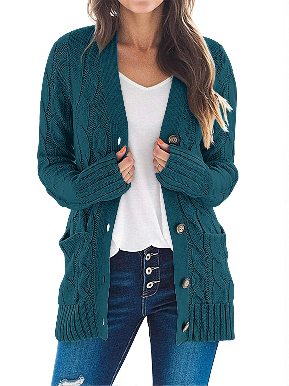 MEROKEETY Womens Fall 2026 Long Sleeve Cable Knit Cardigan Sweaters
