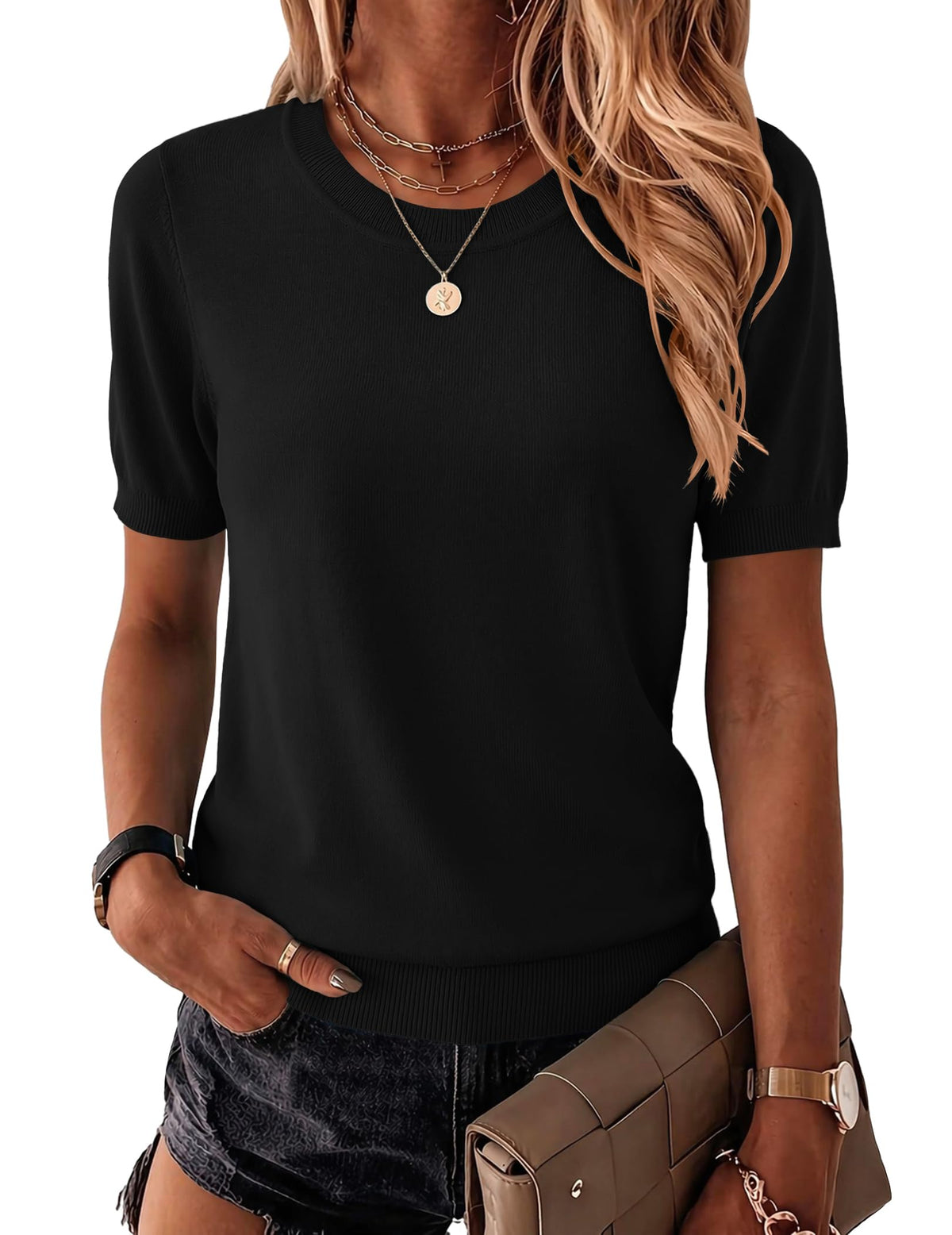 Zeagoo Womens Tops Short Sleeve Sweater Crewneck Basic Fashion Clothing