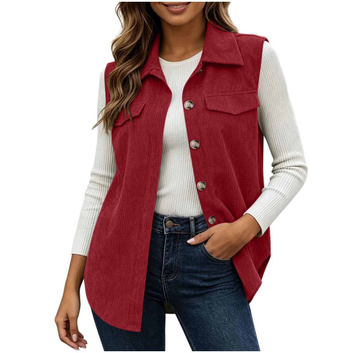 Corduroy Vest Women Lightweight Sleeveless Corduroy Jacket