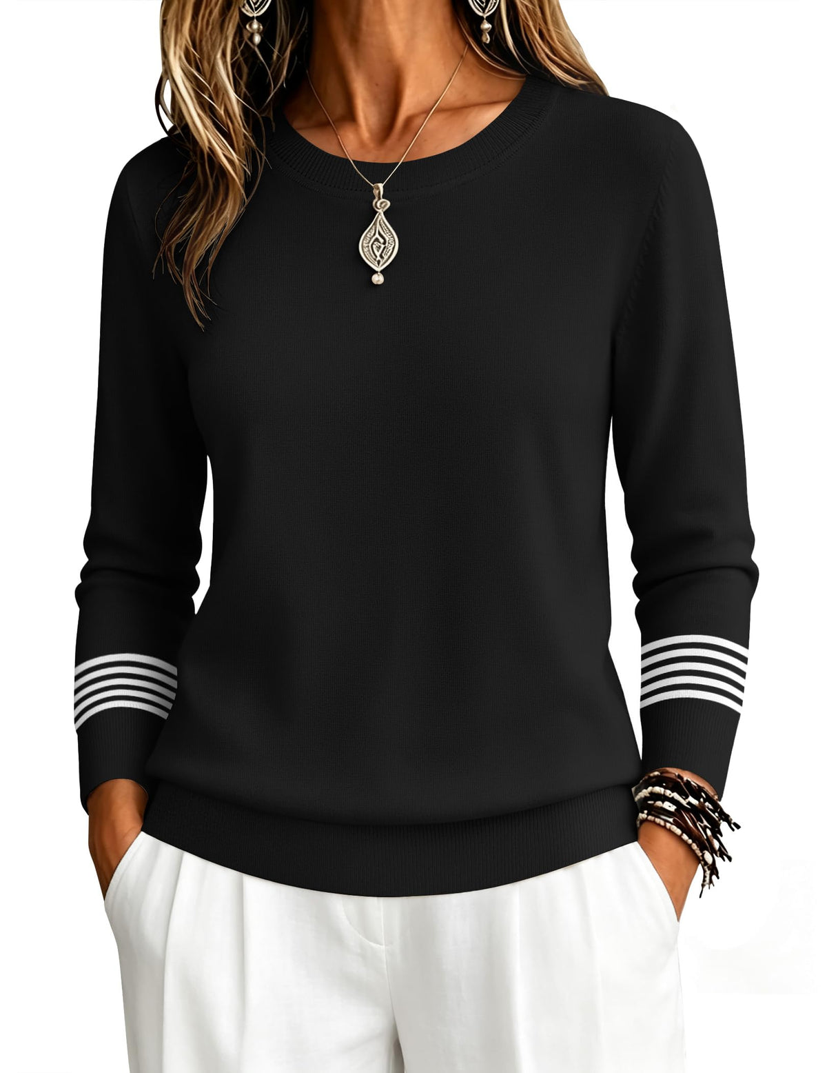 Zeagoo Womens Sweaters Long Sleeve Tops Classic Fall Clothes Crewneck Tops