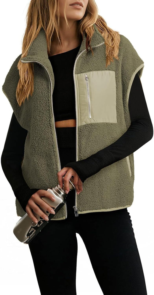 Dokotoo Fleece Womens Vest Zip Up Oversized Casual Jacket 2026