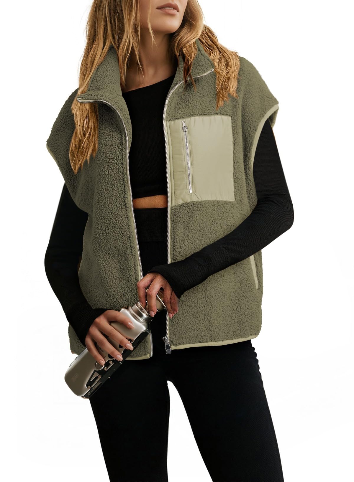 Dokotoo Fleece Womens Vest Zip Up Oversized Casual Jacket 2026