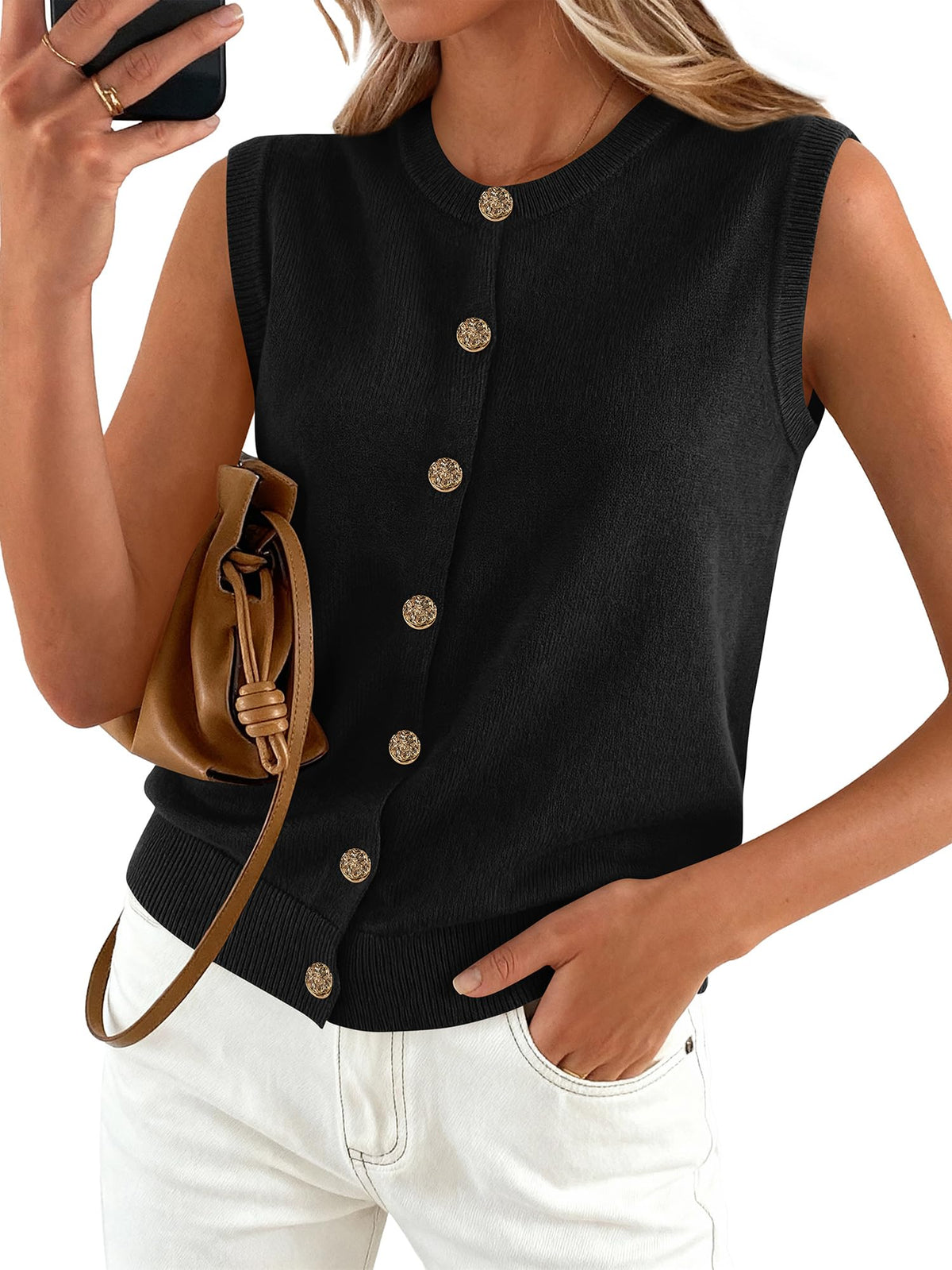 BTFBM Sweater Vest Women Casual Crewneck Loose Button Down Knit Sleeveless Cardigan 2026 Spring Clothes Summer Vest Tops
