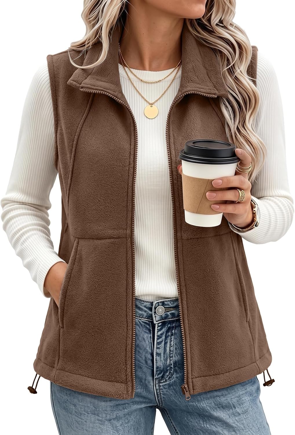 Dokotoo Women's Fleece Vest Outerwear Sleeveless Zip Jackets with Pocket