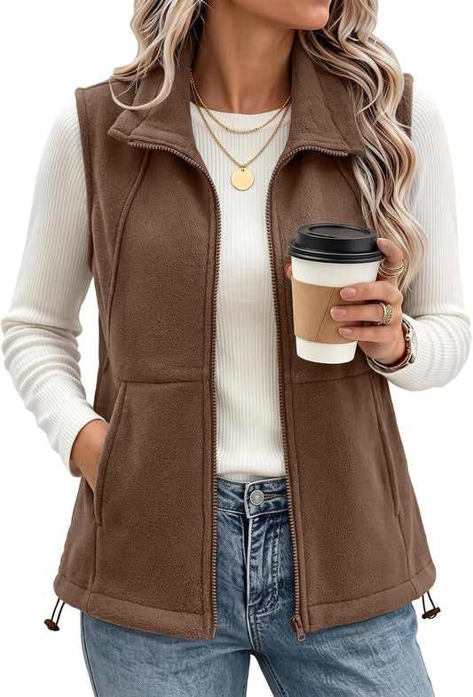 Dokotoo Women's Fleece Vest Outerwear Sleeveless Zip Jackets with Pocket