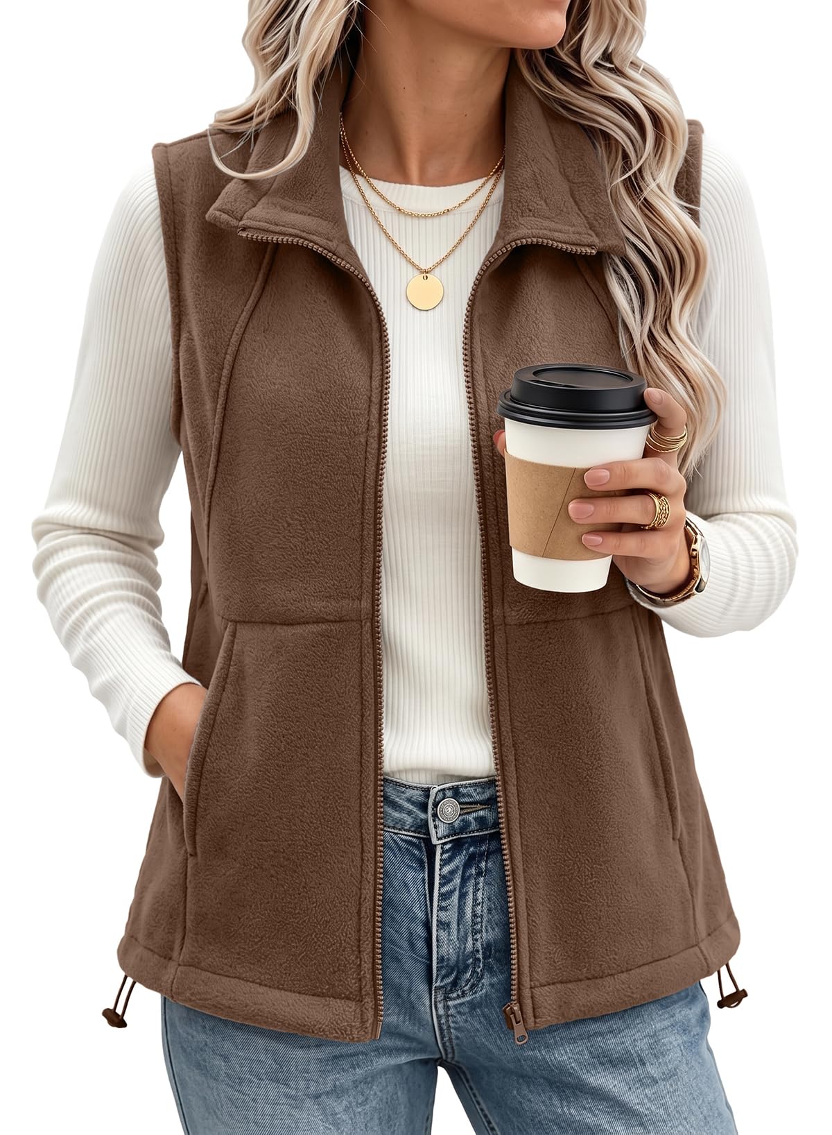 Dokotoo Women's Fleece Vest Outerwear Sleeveless Zip Jackets with Pocket