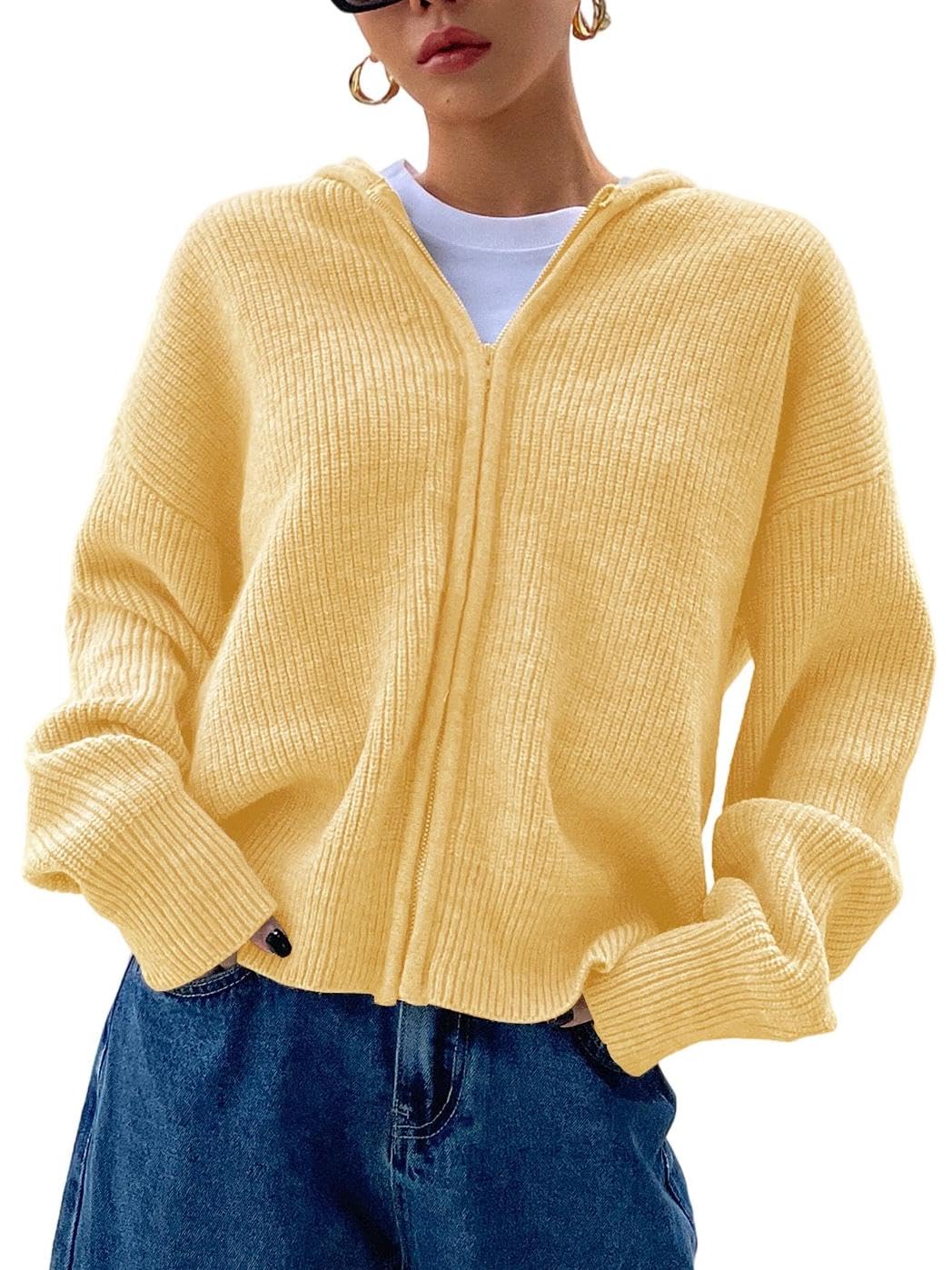 SOLY HUX Zip Up Cardigan for Women Hooded Knit Sweater Jackets