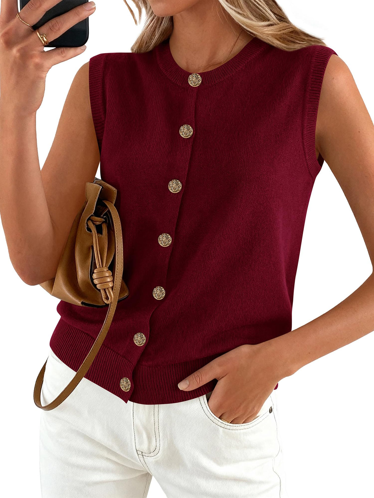 BTFBM Sweater Vest Women Casual Crewneck Loose Button Down Knit Sleeveless Cardigan 2026 Spring Clothes Summer Vest Tops