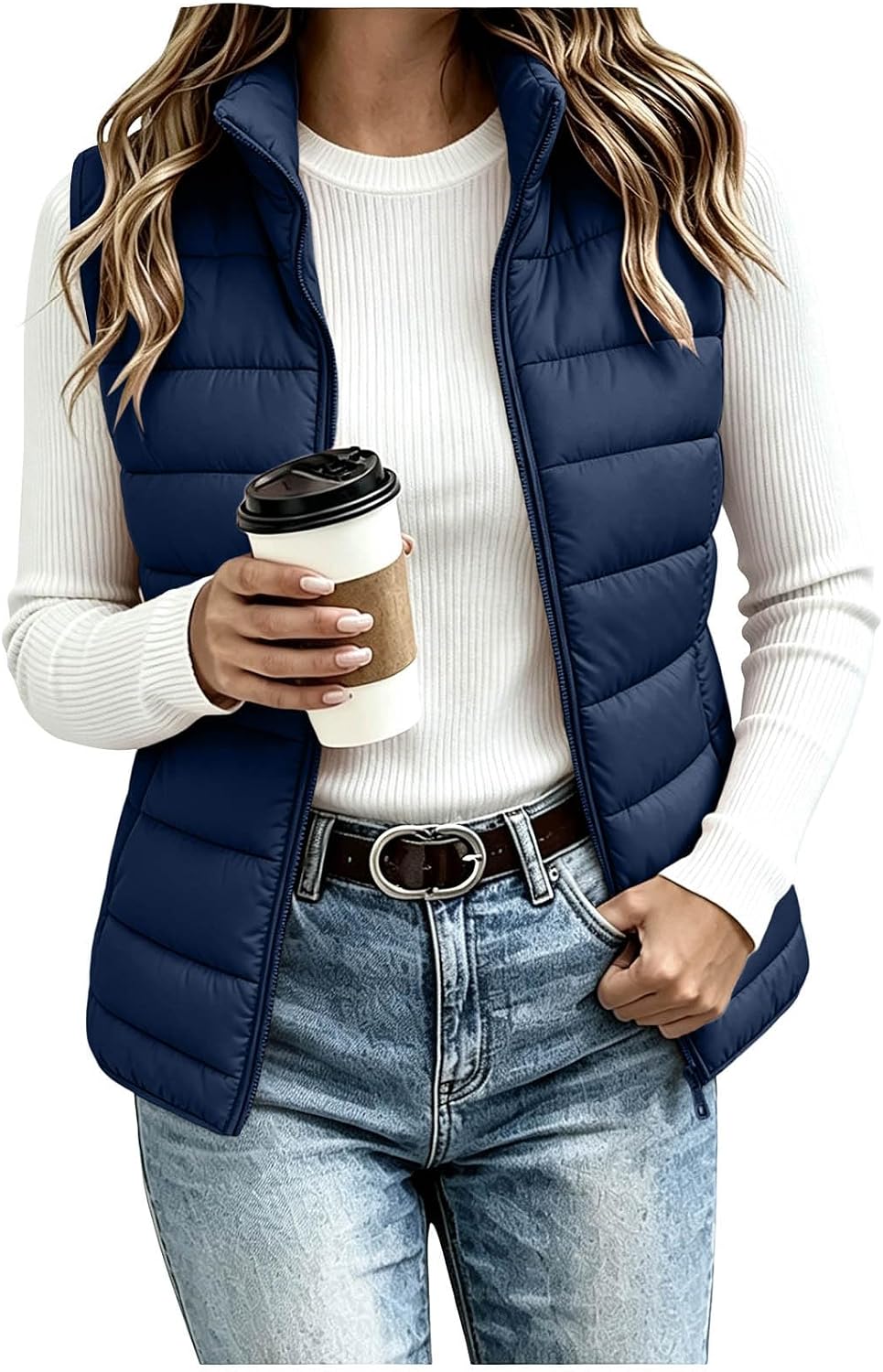 Women's Puffer Vest Lightweight Quilted Sleeveless Jacket Zip Up