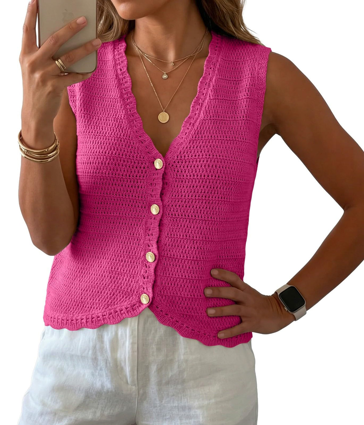 GRECERELLE Women's Summer Sleeveless V Neck Sweater Vest Knit Tank Top