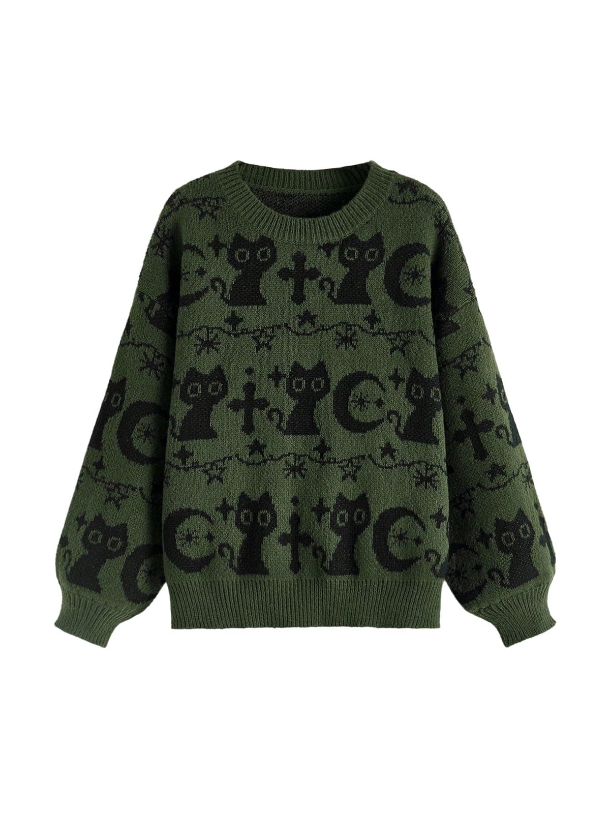 WDIRARA Women's Goth Cartoon Pattern Sweater Knit Pullover Top