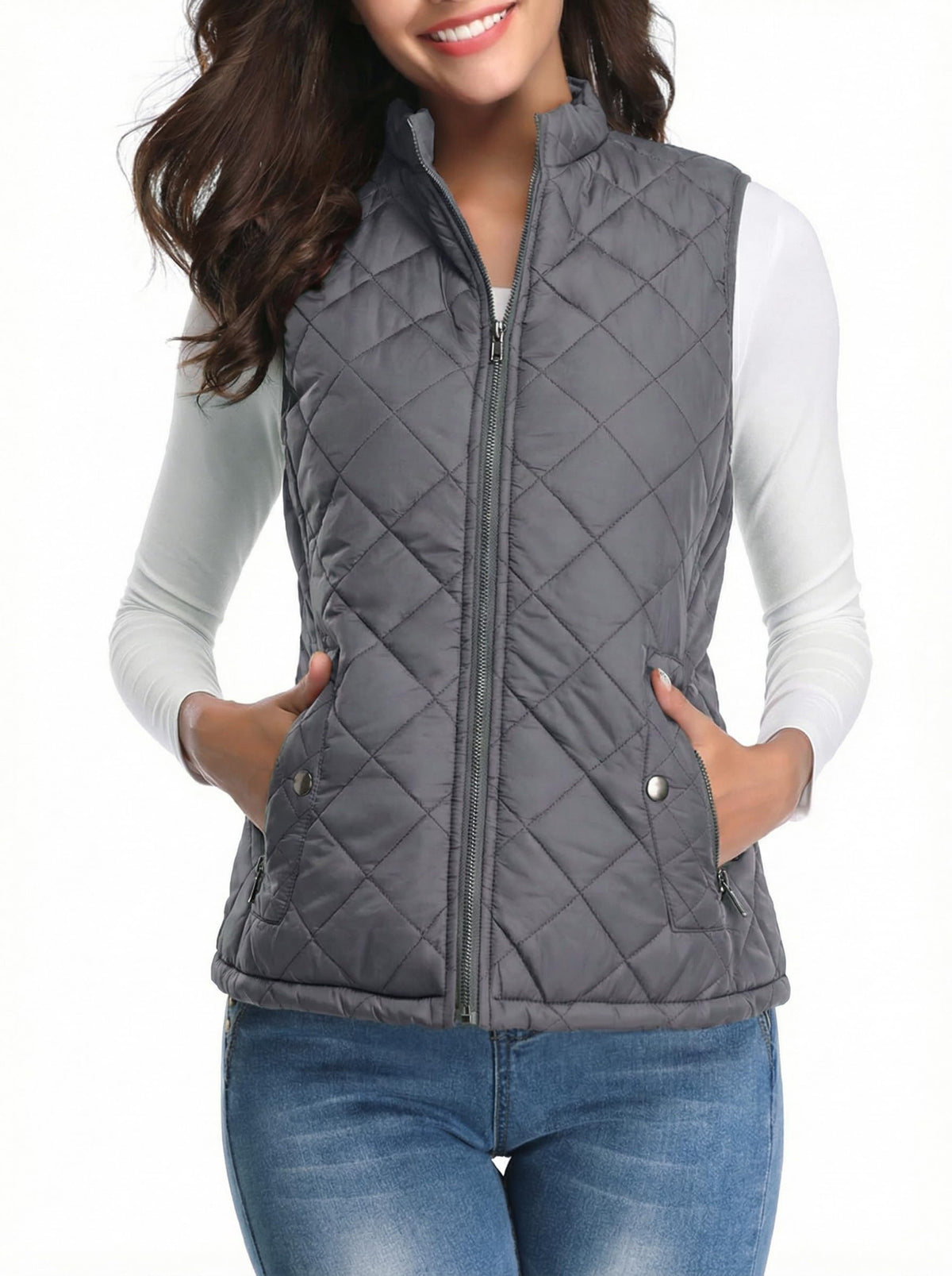 Fuinloth Women's Quilted Vest Lightweight Puffer Stand Collar Zip Gilet