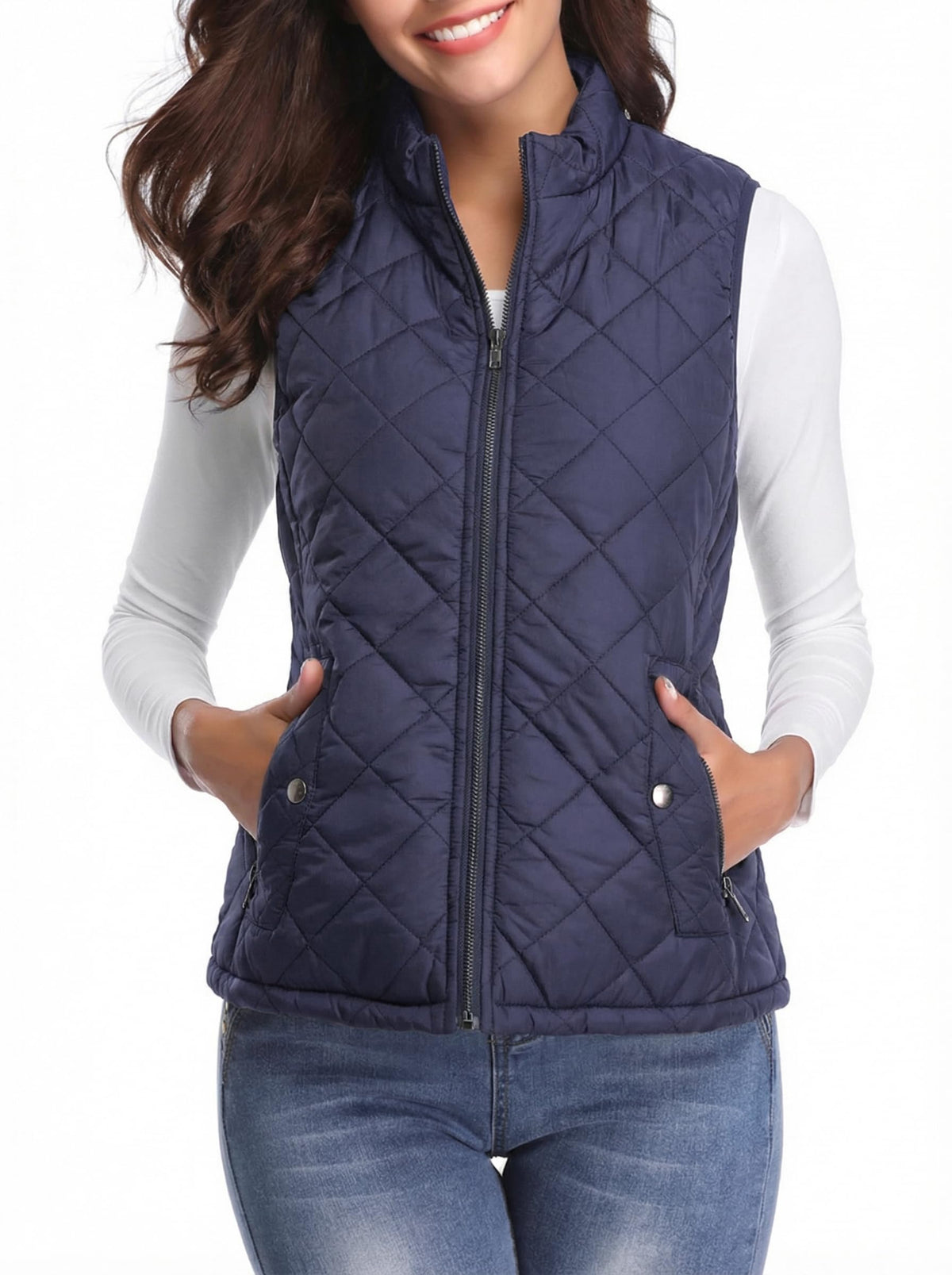 Fuinloth Women's Quilted Vest Lightweight Puffer Stand Collar Zip Gilet