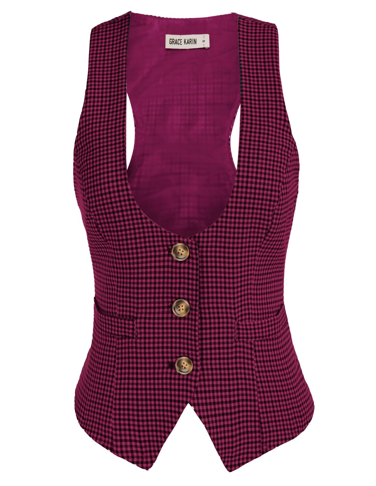 GRACE KARIN Women's Suit Vest Top, Dressy Casual Sleeveless Button Waistcoat, Fromal Steampunk Blazer for Work Office