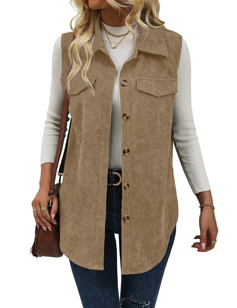 IDEALSANXUN Womens Corduroy Vest Fall Winter Sleeveless Jackets Outerwear