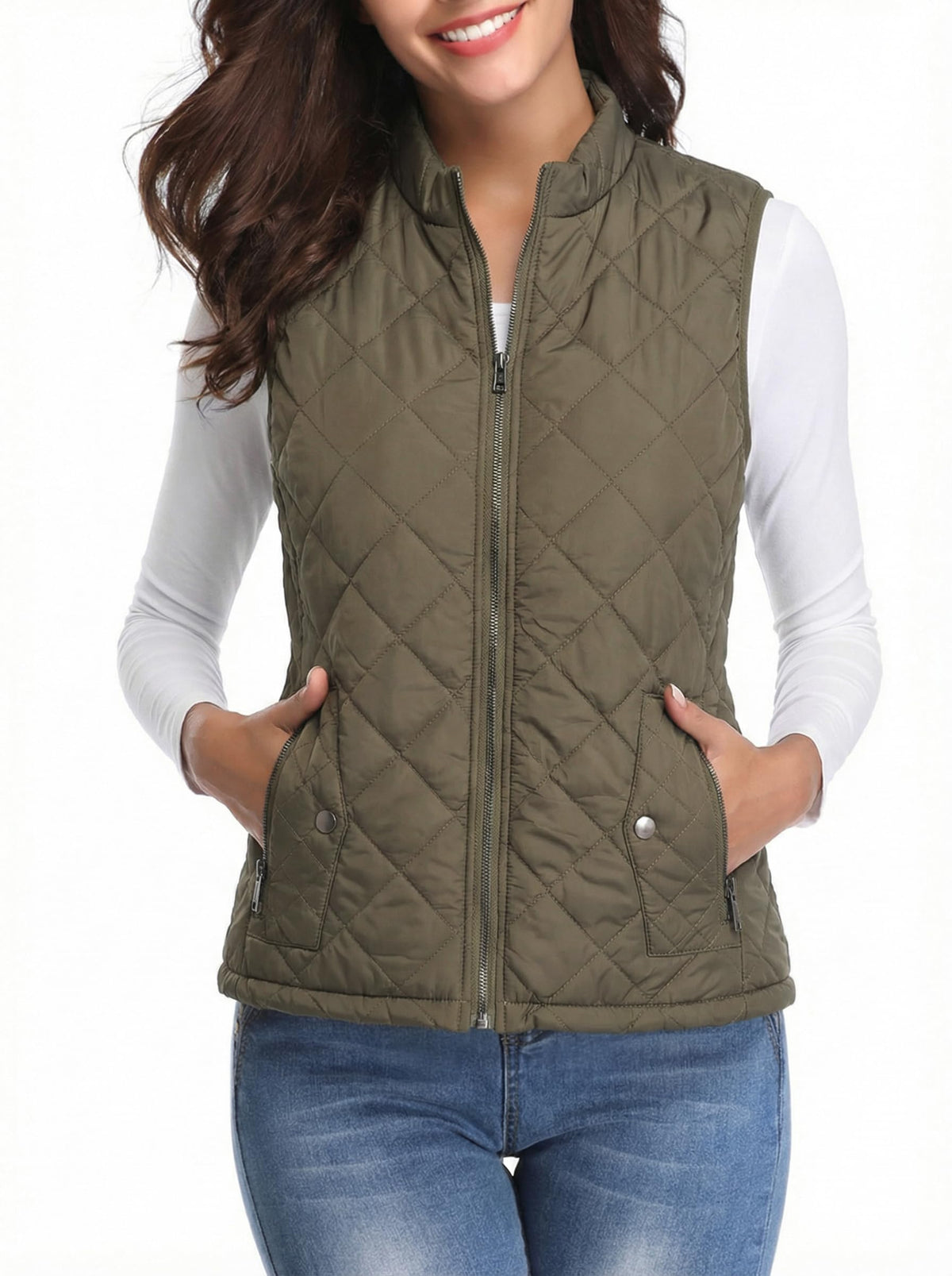 Fuinloth Women's Quilted Vest Lightweight Puffer Stand Collar Zip Gilet