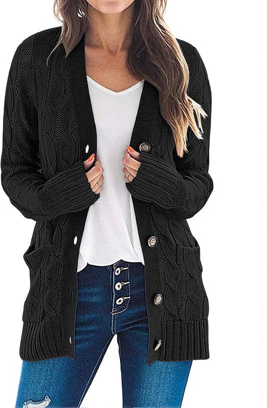 MEROKEETY Womens Fall 2026 Long Sleeve Cable Knit Cardigan Sweaters